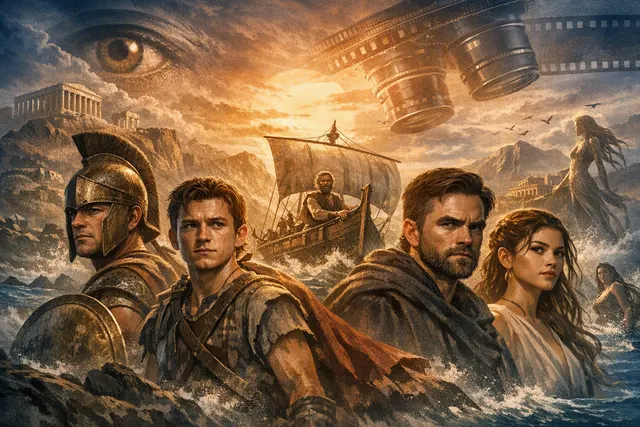 AI-generated editorial artwork for Christopher Nolan’s The Odyssey