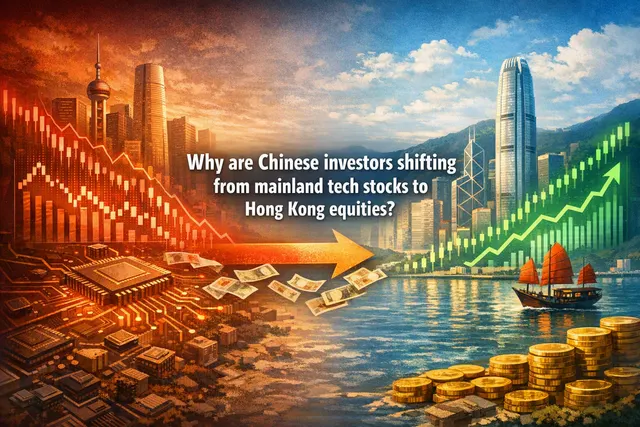 Stock market chart showing capital rotation from onshore AI stocks to Hang Seng Index in July 2026