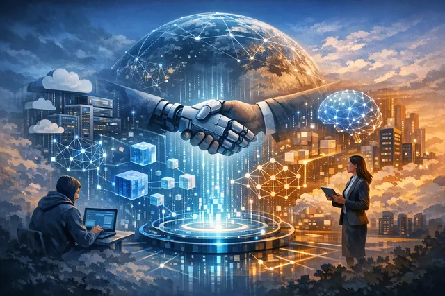 Illustration representing the Linux Foundation's OpenSharing Project for AI asset and data exchange standardization