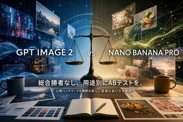 GPT Image 2とNano Banana Proの画像生成モデル比較を表す抽象的なビジュアル
