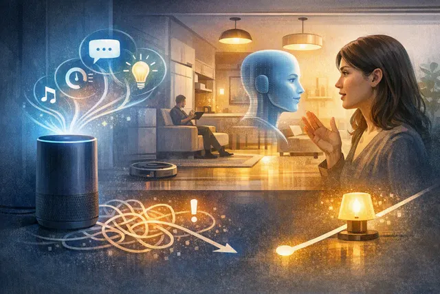 Illustration of a generative AI assistant attempting to control smart-home lights and devices