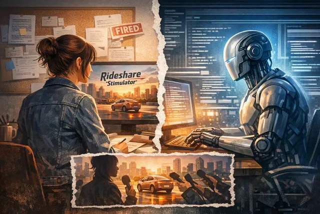 Concept art of a car interior with a smartphone rideshare app and a passenger in the back seat, representing the Rideshare 'Stimulator' controversy
