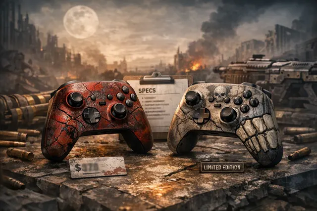 Xbox Gears of War E-Day limited edition controller with cracked asphalt design and red glowing Crimson Omen