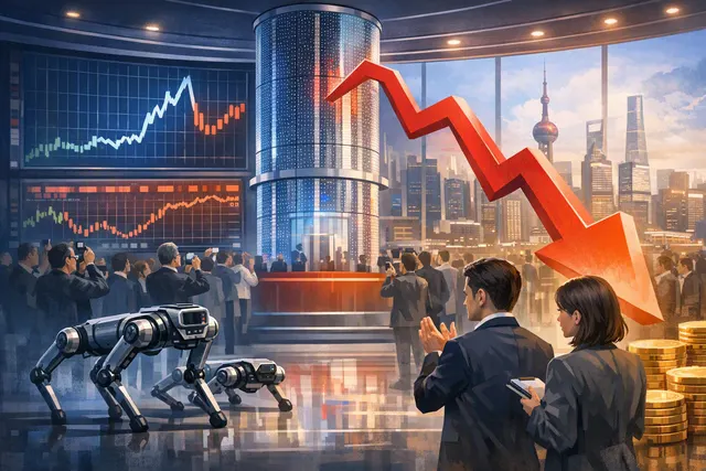 Editorial illustration of a humanoid robot representing Unitree Robotics during its Shanghai STAR Market IPO debut