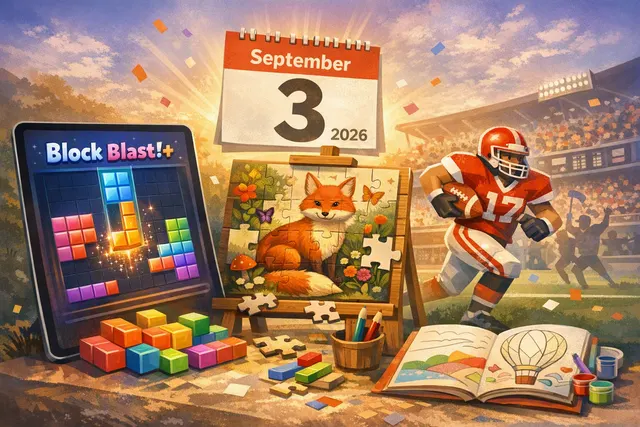 Collage of Block Blast!+ and Art of Fauna: Cozy Puzzles+ game artwork on an iPhone showing Apple Arcade