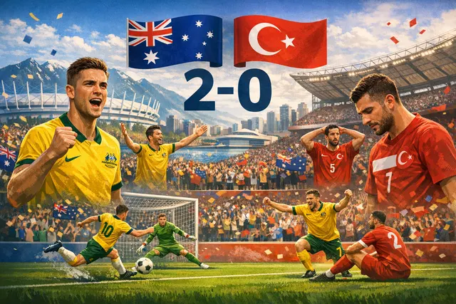 Nestory Irankunda celebrating his stunning goal for Australia against Turkey at the 2026 FIFA World Cup in Vancouver.