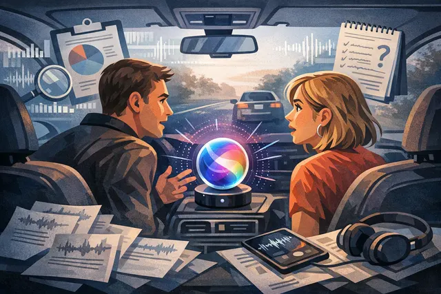 Smartphone dashboard showing Google Maps navigation with a glowing AI assistant icon, concept of Gemini interrupting car conversations