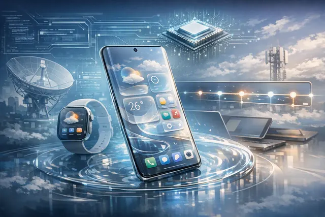 Xiaomi HyperOS 4 Liquid Glass interface on a smartphone display, showing translucent UI elements and 2.5D icons
