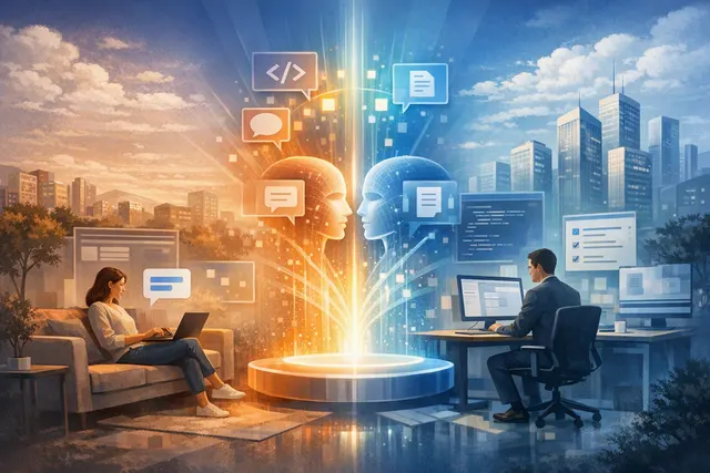 Illustration of Microsoft Copilot unifying consumer and workplace AI features in one app