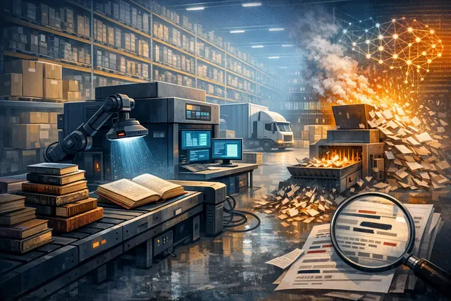 Books and an AI data-scanning concept illustration