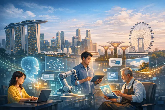 Abstract illustration representing Alibaba Cloud’s Singapore programme providing SMEs, students and developers with access to generative and agentic AI tools