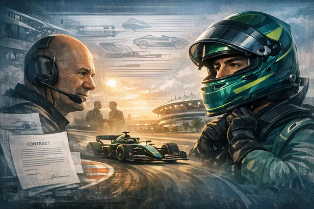 Aston Martin AMR26 F1 car on track during the 2026 season, representing the team's challenging Honda partnership and Adrian Newey's leadership.