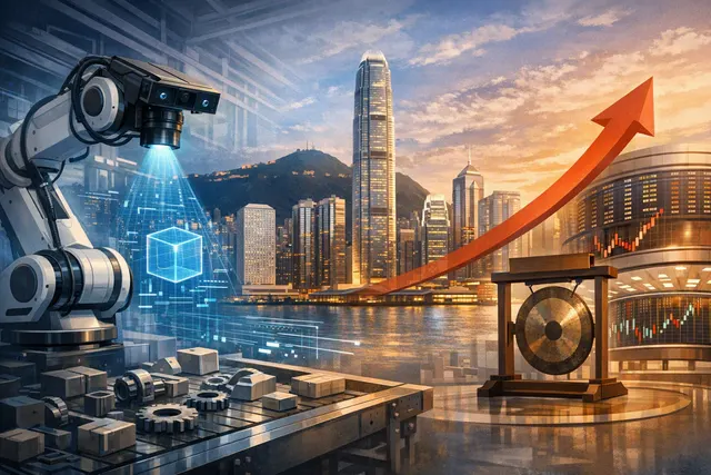 Illustration of a machine-vision system guiding an industrial robot in a factory
