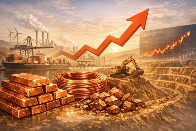 Copper cathodes and electrical infrastructure symbolizing the supply squeeze behind the August 2026 price rally