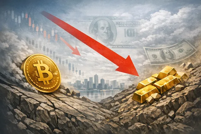 A visual representation of the unwinding debasement trade, showing a coordinated retreat of capital from both Bitcoin and gold.