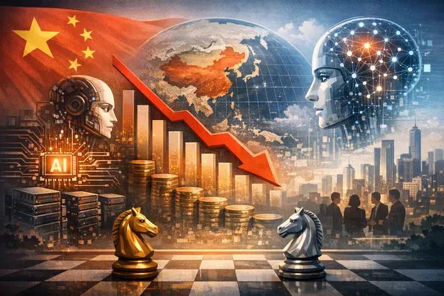 Data visualization showing China's AI models overtaking U.S. models in global token usage, with price comparison charts