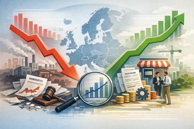 What did Eurostat’s second quarter 2026 data reveal about changes in business bankruptcies and new business registrations across the Europea