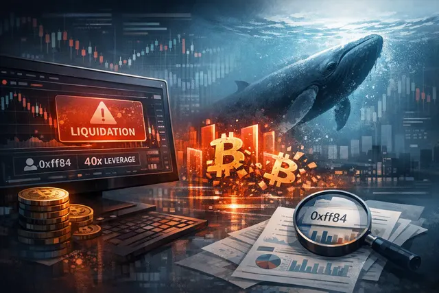 Editorial illustration of an anonymous crypto whale facing liquidation on a highly leveraged Bitcoin short position