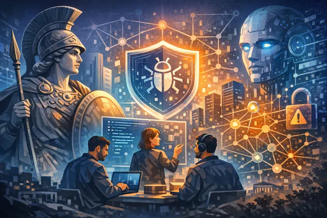 Visual representing the Athena coalition's mission to coordinate defense of open source software against AI-powered vulnerability discovery