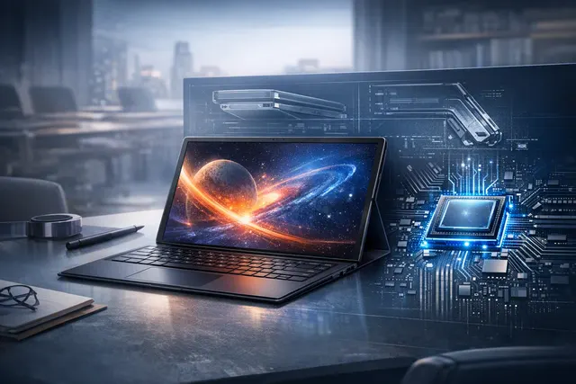 Huawei MateBook Fold 2026 with Kirin X90 Plus 18-inch foldable OLED display in Phantom Black