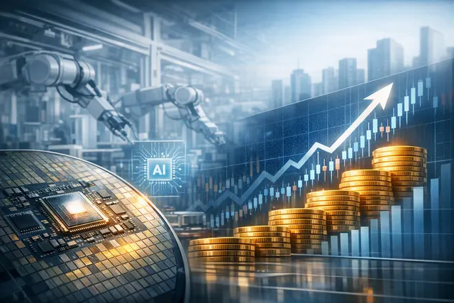 Illustration of Samsung foundry wafers and AI chips amid rising semiconductor prices
