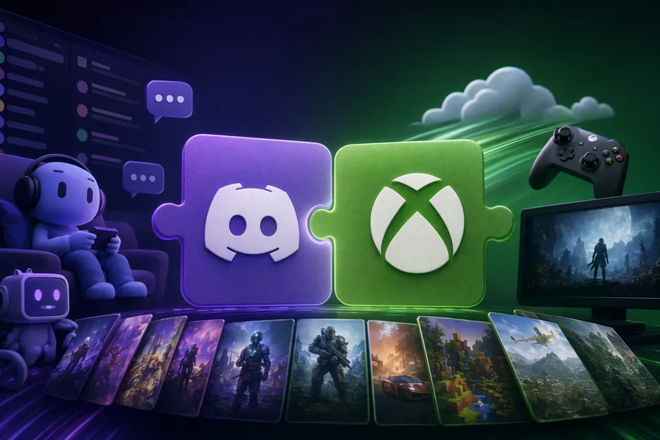 Illustration of Discord Nitro and Xbox Game Pass coming together in a gaming subscription bundle