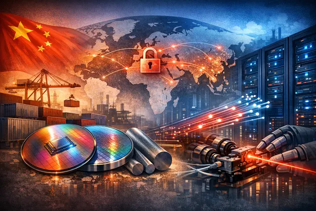 A conceptual visualization of indium phosphide wafer manufacturing constraints impacting AI data center supply chains