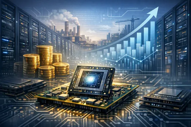 MediaTek data-center AI chip expansion concept with server rack and chip design schematic in blue tones