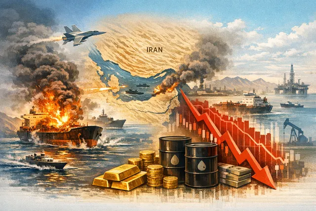 Oil tanker at sea near the Strait of Hormuz, representing the 2026 oil supply disruption and global market turmoil