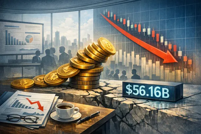 Editorial illustration of crypto lending deleveraging, with declining digital-asset credit balances and contrasting DeFi and CeFi markers