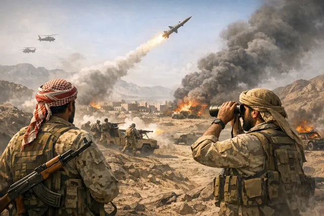 Illustration of missile strikes and maritime escalation in Yemen near the Red Sea