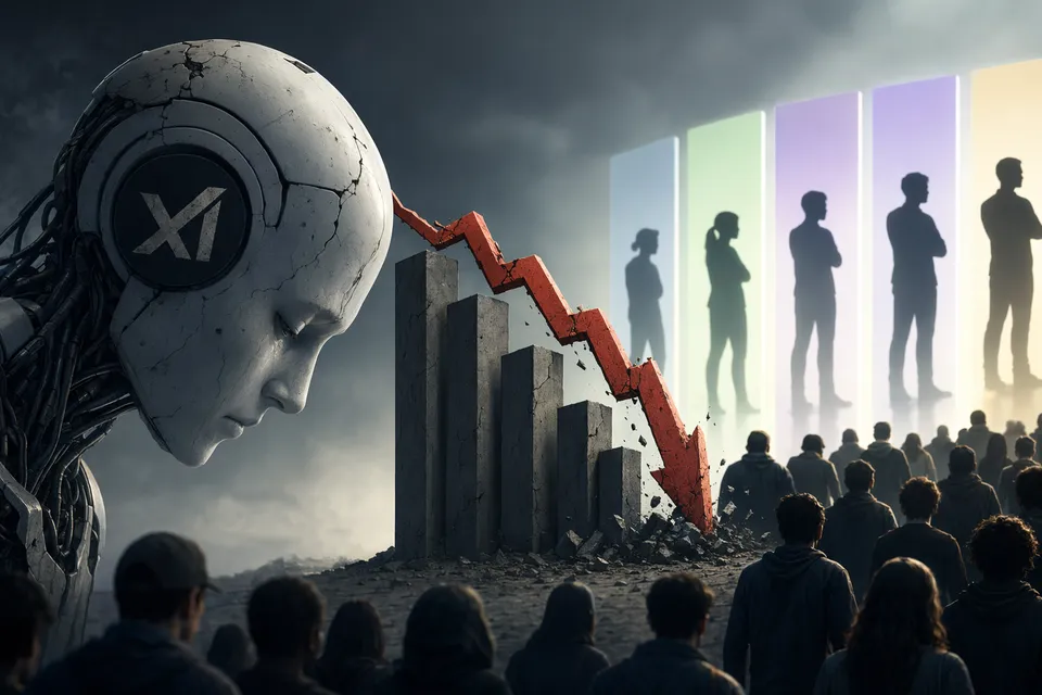 Illustration of Grok losing user momentum as rival AI chatbots rise