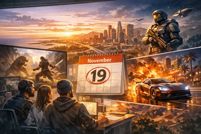 Grand Theft Auto VI and Phantom Vice Auto game covers side by side representing the November 19 2026 launch day competition.