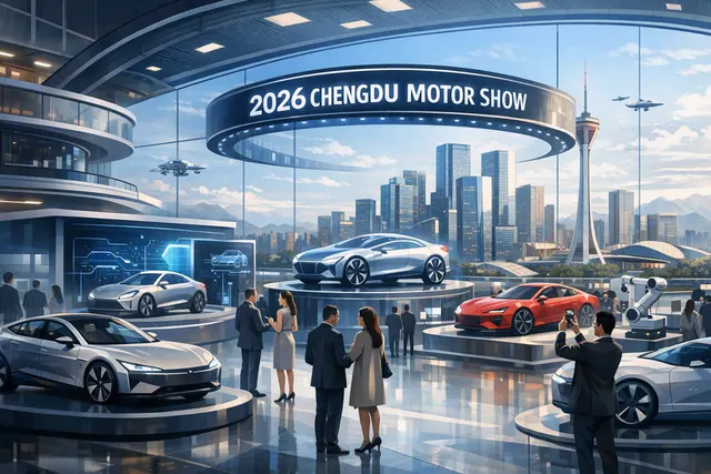 AI-generated illustration of electric vehicles and smart-car technology at the 2026 Chengdu Motor Show