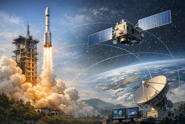 Illustration of a Long March 2C rocket launching the UAE’s SEO Earth-observation satellite