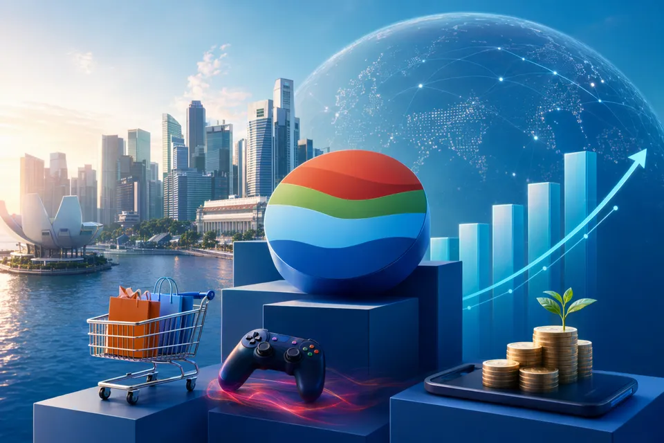 Illustration of Sea Limited Q1 2026 earnings across Shopee, Garena and Monee