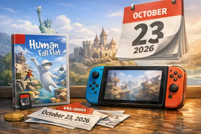 Human Fall Flat Nintendo Switch 2 physical edition with a game cartridge and colorful cosmetic outfits
