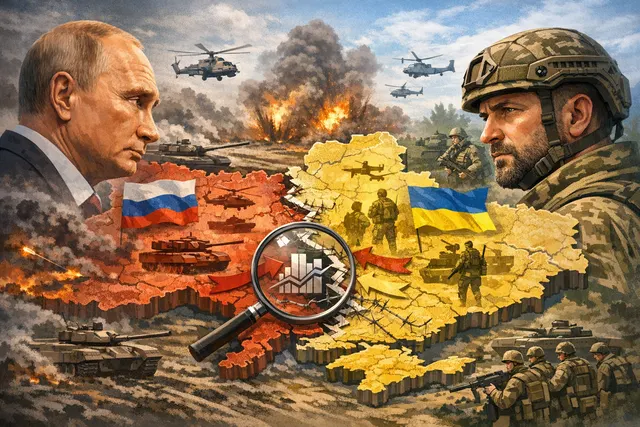 A split digital map of Ukraine comparing contrasting territorial claims, with one side representing Russian-claimed territory in red and the other showing Ukrainian recaptured area