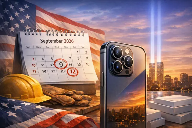 Apple iPhone 18 Pro mockup rendered on a calendar background with September 9, 2026, highlighted