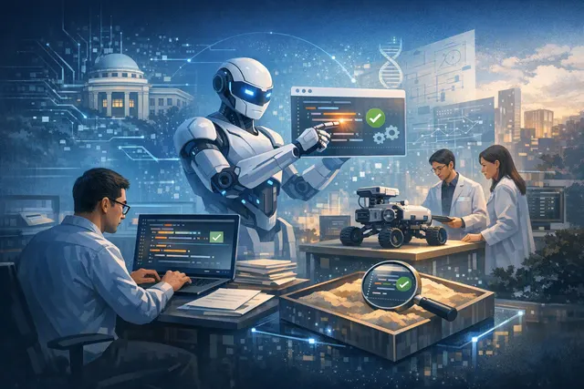 Abstract illustration of an AI system analyzing and repairing software code