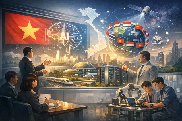 Minh họa AI về hợp tác giữa NVIDIA và Việt Nam trong phát triển mô hình ngôn ngữ, hạ tầng GPU và nhân lực
