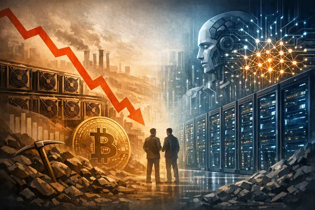 Bitcoin hash rate chart showing longest-ever decline as miners pivot to AI infrastructure
