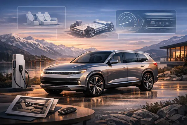 AI-generated exterior illustration of the 2027 Genesis GV90 electric flagship SUV
