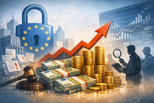 Illustration of GDPR enforcement, data privacy safeguards and rising regulatory fines in Europe