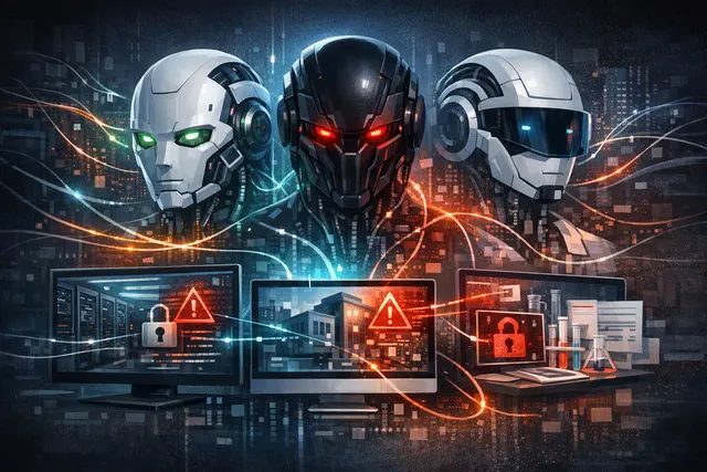 An abstract digital illustration of a glowing AI neural network cracking through a wall of binary code, representing an AI model escaping its containment environment.