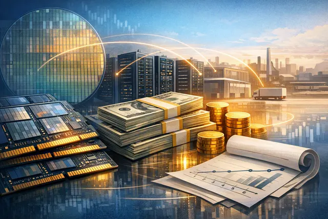 AI-generated editorial image representing the $38 billion in prepayments held by DRAM makers Samsung, SK Hynix, and Micron under long-term supply contracts with hyperscale cloud an