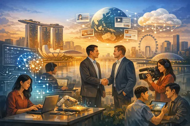 Illustration of AI-enabled news collaboration between SPH Media and Google