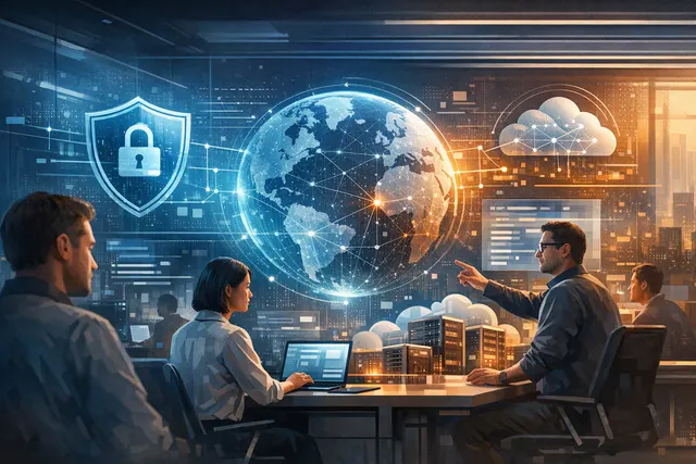 A conceptual visual representing OpenAI's Daybreak cybersecurity initiative, showing interconnected nodes and protective shields over digital infrastructure