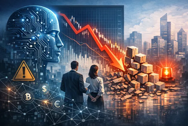 Conceptual image representing global financial regulators' warnings about an AI investment bubble and systemic risk.