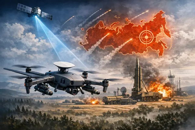 Illustration of Starlink-guided Ukrainian drones targeting Russian missile infrastructure
